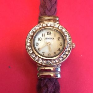 Geneva watch with purple suedes band